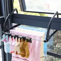 三维工匠室外窗台小型晾衣架晾晒鞋架挂钩折叠窗外暖气片挂架晾晒架 三 升级黑色方管[带栏]67*32cm送袜夹和防风扣