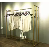 服装店双排中岛架双杠落地式衣架展示架男女童装店金色挂衣服货架晾晒架 三维工匠 长1.2米高1.5米金色带板 官方标配