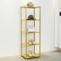 金色铁艺包包架服装店展示架落地衣服多层橱窗鞋子包包置物架货架晾晒架 三维工匠 黑色50*40*150五层 官方标配