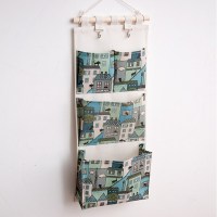 收纳挂袋后壁挂袋布艺上衣柜收纳袋钥匙墙壁挂墙多格家用床头收纳袋 三维工匠