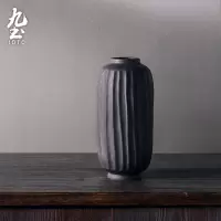 手工粗陶花瓶日式花器小原流陶瓷禅意花器落地摆件家居复古干花插 三维工匠 灰绿色款