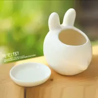 多肉植物花盆 ZAKKA 白色陶瓷花盆 兔子 小白兔 家居摆件 三维工匠 兔子送托盘带托盘