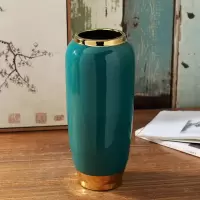 时尚陶瓷花瓶 轻奢蓝釉客厅摆件插花干花家居摆设 玄关欧式装饰品 三维工匠 低(20*20cm)