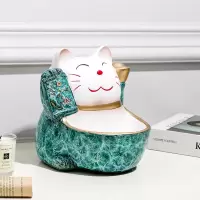 创意陶瓷猫摆件家居客厅玄关欧式放钥匙收纳盘收银台桌面礼品 三维工匠 金银色