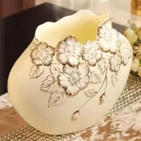 陶瓷三件套摆件家居客厅装饰品餐桌插花花器创意简约现代花瓶 三维工匠 大俊美(含4束乳白色花)