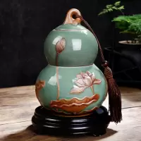 葫芦摆件家居装饰陶瓷工艺品中式摆设办公室客厅玄关开业礼品 三维工匠 天青色底座礼盒