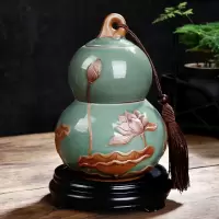 葫芦摆件家居装饰陶瓷工艺品中式摆设办公室客厅玄关开业礼品 三维工匠 梅子青底座礼盒