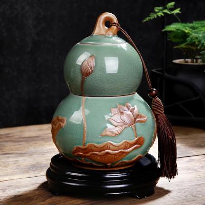 葫芦摆件家居装饰陶瓷工艺品中式摆设办公室客厅玄关开业礼品 三维工匠 梅子青底座礼盒
