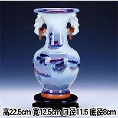 景德镇陶瓷器仿古窑变钧瓷花瓶现代家居装饰客厅工艺品摆件客厅[ 三维工匠 山水双耳瓶