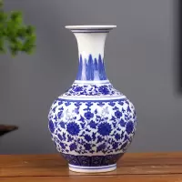 景德镇陶瓷器仿古青花瓷花瓶富贵竹客厅电视柜摆件中式家居装饰品 三维工匠 天球瓶