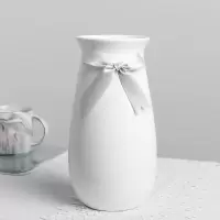 现代简约台面餐桌陶瓷花瓶北欧客厅软装插花花器装饰品摆件 三维工匠 蓝色花瓶+18支红色手感玫瑰
