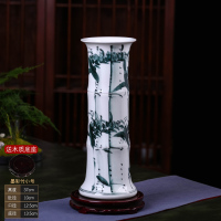 景德镇陶瓷富贵竹花瓶插花摆件客厅落地特大号高直筒水养培插花器 三维工匠 大号富贵牡丹(送木底座)