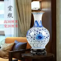 景德镇陶瓷器花瓶花插仿古裂纹青花花瓶客厅玄关装饰品摆件工艺品 三维工匠 赏瓶