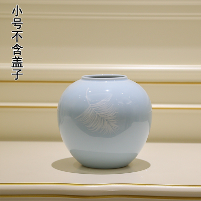 现代简约创意台面花瓶仿真花艺装饰品陶瓷摆件花插电视柜水培花器 三维工匠 含盖子-羽毛花瓶小+花