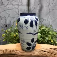 复古青花瓷陶瓷花器做旧景德镇手绘花瓶小摆件鲜花干花水培花 三维工匠 (石果)两件套