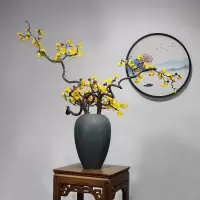 现代新中式轻奢复古陶瓷花瓶客厅玄关酒店仿真腊梅插花装饰品摆件 三维工匠 沐语花瓶+红腊梅树2枝+轻奢鹿