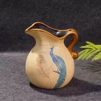 欧式轻奢陶瓷彩绘小花瓶 工艺客厅插花奶壶家居装饰复古文艺摆件 三维工匠 杏色单买花瓶