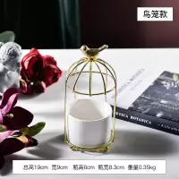 ins轻奢铁艺陶瓷花盆鸟笼铁架花瓶多肉绿植仿真花器装饰收纳摆件 三维工匠 鸟笼款陶瓷花器