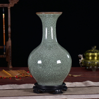 景德镇陶瓷器仿古官窑裂纹釉插花花瓶家居装饰品冰裂摆件摆设水培 三维工匠 黑色裂纹釉葫芦瓶