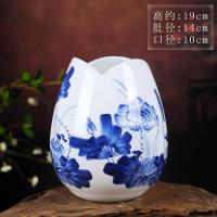 景德镇陶瓷器小花瓶干花装饰品摆件家居客厅插花手绘水培瓷瓶瓶子 三维工匠 荷韵养花瓶