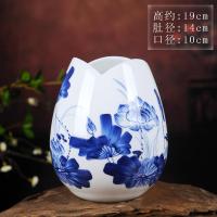 景德镇陶瓷器小花瓶干花装饰品摆件家居客厅插花手绘水培瓷瓶瓶子 三维工匠 红荷花养花瓶+大束干花