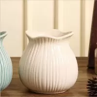 美式乡村轻奢陶瓷花瓶客厅工艺品摆件新房餐厅电视柜装饰插花花器 三维工匠 蓝色花瓶+4束白色金边玫