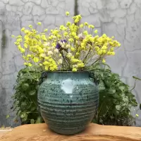 景德镇复古禅意陶瓷花瓶创意日式插花花器 茶室玄关花插摆件装饰 三维工匠 墨绿锈点