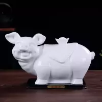 红色陶瓷猪摆件大号可爱吉祥物家居装饰十二生肖猪瓷器工艺品 三维工匠 红色描金富贵猪