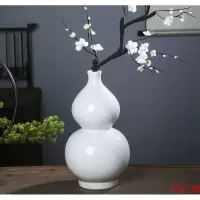 景德镇陶瓷器插花干花小花瓶全白色葫芦书房装饰摆件客厅餐桌摆设 三维工匠 高38白色/个