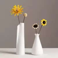 干花装饰摆件陶瓷小花瓶北欧简约饰品客厅花束插花餐桌电视柜摆设 三维工匠 B款+干花[套装]