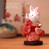 日本和服兔子摆件 车载女生日式摆件陶瓷生日创意结婚 三维工匠 1394祈福&高约11.5CM