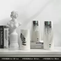 三维工匠北欧简约家居饰品插花陶瓷花瓶装饰摆设样板房餐桌客厅电视柜摆件 三维 件套斑马花瓶+2支蓝色2支白色绣球花[套装价