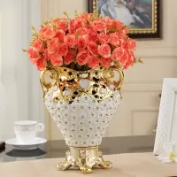 欧式陶瓷干花花瓶摆设装饰品轻奢客厅玄关电视柜餐桌花艺套装摆件 三维工匠 中号花瓶配蓝色蝴蝶兰6束