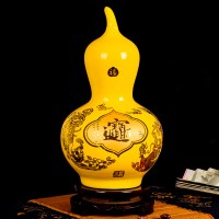 景德镇陶瓷器色进宝葫芦花瓶家居摆件装饰品婚庆工艺品 三维工匠 玉堂富贵黄釉赏瓶