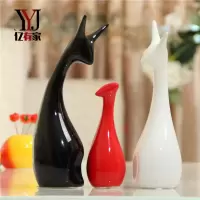 陶瓷家居装饰品摆件创意饰品酒柜办公桌电视柜结婚三口之家鹿 三维工匠 黑白红一套(3只)