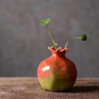 全手工陶瓷石榴花瓶摆件仿真石榴花器插花瓷器家居饰品装饰陈列 三维工匠 三号