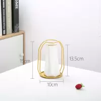 北欧铁艺陶瓷花瓶插花花瓶创意客厅餐桌书房水培现代家居装饰摆件 三维工匠 小号白色铁艺花瓶