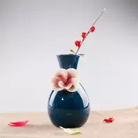 简约现代陶瓷小花瓶欧式复古创意花瓶摆件家居装饰品插花水培花器 三维工匠 灰蓝(不含插花)