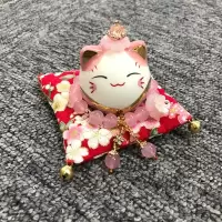 猫汽车摆件陶瓷小号可爱创意车内装饰品 三维工匠 [出入平安玛瑙红]猫垫+猫摆+挡位挂链