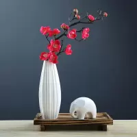 北欧风陶瓷仿真插花瓶家用客厅装饰白鹿电视柜摆件花瓶花套装桌面 三维工匠 纹理花瓶+白鹿+梅花一支+木板 中等