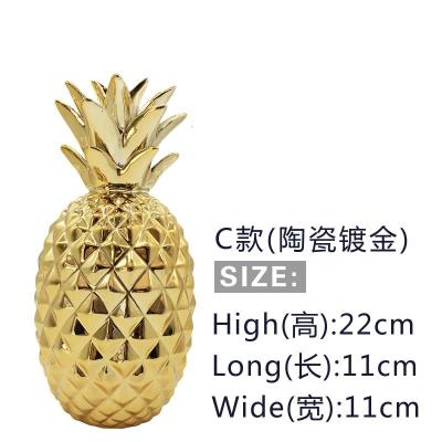 |创意陶瓷金色菠萝摆件现代简约北欧卧室房间客厅家居工艺品 三维工匠 C款(高:22cm)
