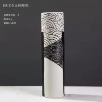 现代简约陶瓷花瓶干花插花器摆件新中式北欧客厅电视酒柜家居饰品 三维工匠 直筒型花瓶一个(升级款全亚光黑)
