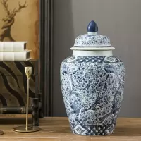 景德镇陶瓷花瓶喜上眉梢中式青花瓷花瓶客厅装饰插花瓷器复古摆件 三维工匠 中号配绣球花一套花瓶+6枝绣球