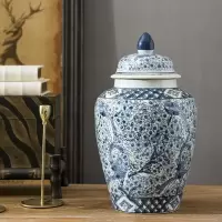 景德镇陶瓷花瓶喜上眉梢中式青花瓷花瓶客厅装饰插花瓷器复古摆件 三维工匠 大号将军罐花瓶一个高40cm*直径24cm
