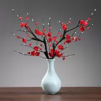 新中式禅意花瓶陶瓷客厅家居电视柜梅花干花插花酒店会所装饰摆件 三维工匠 白色花瓶+红梅花2支