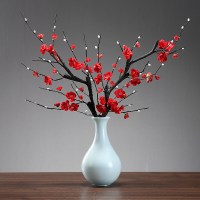 新中式禅意花瓶陶瓷客厅家居电视柜梅花干花插花酒店会所装饰摆件 三维工匠 白色花瓶