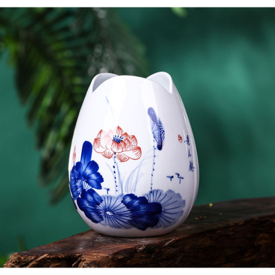 景德镇陶瓷器手绘青花瓷小花瓶水养富贵竹插花创意工艺品装饰摆件 三维工匠 富贵鱼