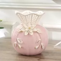 现代欧式艺术陶瓷小花瓶餐桌客厅装饰品玄关摆件创意插花干花瓷器 三维工匠 手编口花瓶[粉色]