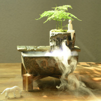 喷雾流水加湿禅意摆件桌面水循环盆景陶瓷假山造景微景观茶室装饰 三维工匠 莲花-初心(送线香)没配