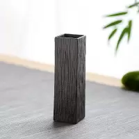 花瓶 茶道配件复古粗陶瓷 小花器陶艺花插禅意茶桌插花花艺摆件 三维工匠 禅风黑花器A款式一